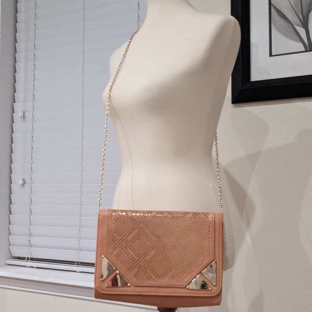 Tan and gold cross body purse